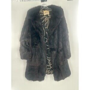 Vtg Michael's Furs Lynn Mass Real Mink Coat Dark Mahogany Monogram Lining Size L